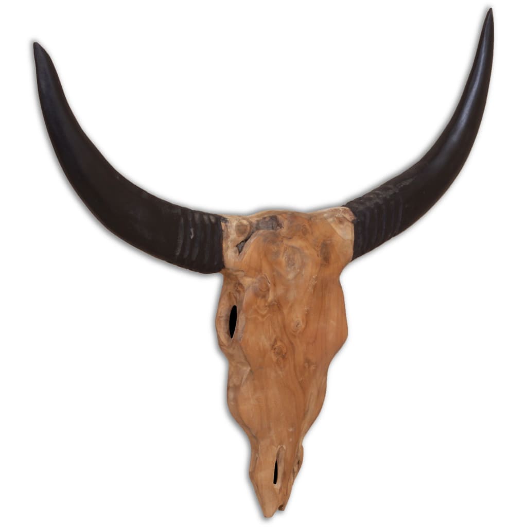 Wall-Mounted Bull Skull Sculpture Teak 69x6x60 cm