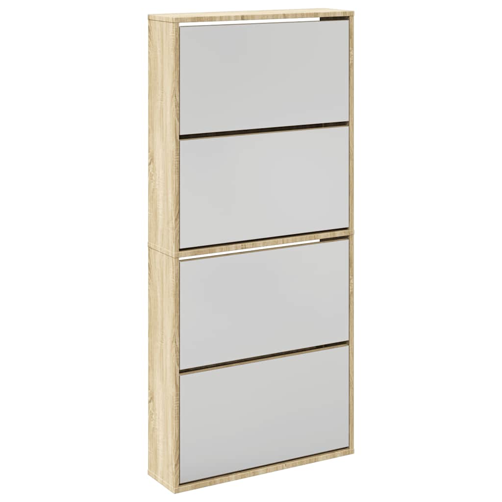 Shoe Cabinet 4-Layer Mirror Oak 63x17x134 cm