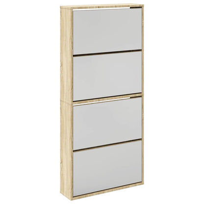 Shoe Cabinet 4-Layer Mirror Oak 63x17x134 cm