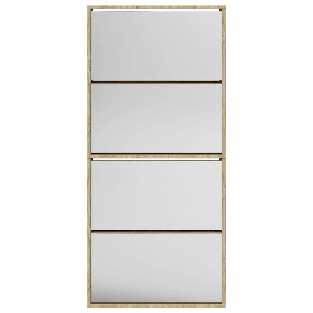 Shoe Cabinet 4-Layer Mirror Oak 63x17x134 cm