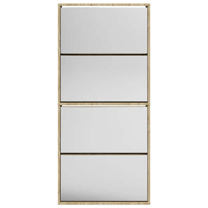 Shoe Cabinet 4-Layer Mirror Oak 63x17x134 cm