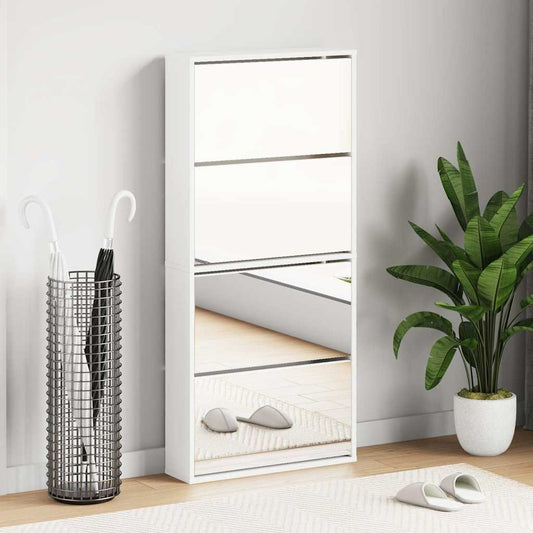 Shoe Rack | White | Engineered wood, mirror | 63x17x134 cm | Shoe Cabinet