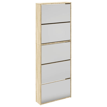 Shoe Cabinet 5-Layer Mirror Oak 63x17x169.5 cm