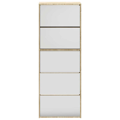 Shoe Cabinet 5-Layer Mirror Oak 63x17x169.5 cm
