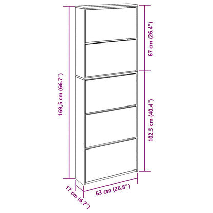 Shoe Cabinet 5-Layer Mirror Oak 63x17x169.5 cm