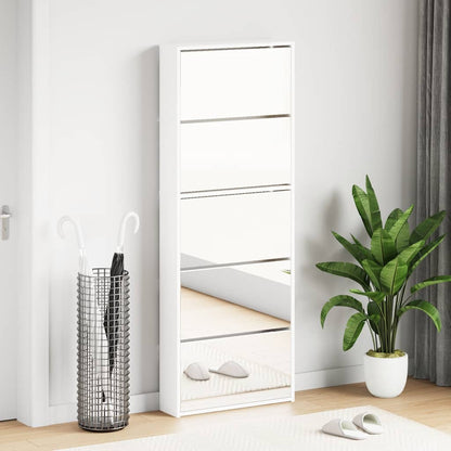 Shoe Cabinet 5-Layer Mirror White 63x17x169.5 cm