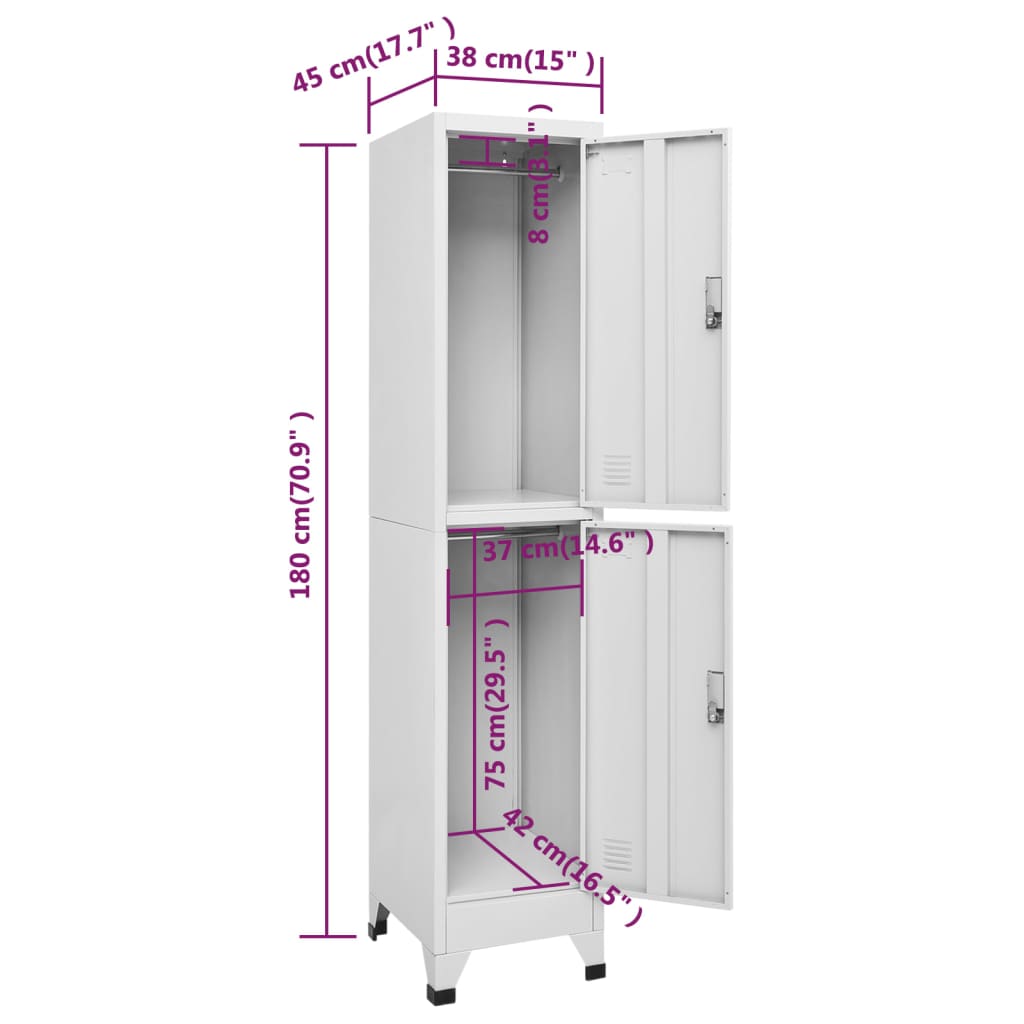 vidaXL Locker Grey Steel Medium Locker Rectangular Industrial