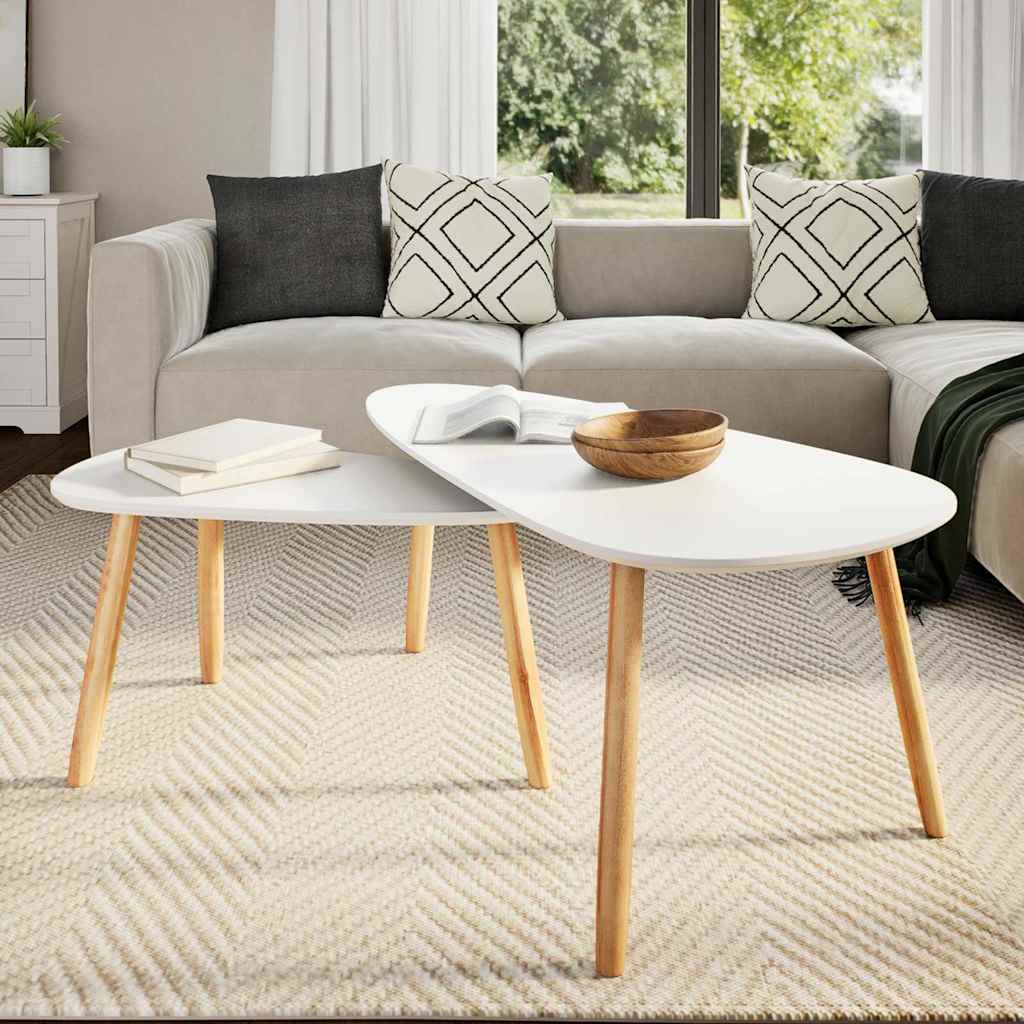 Coffee Table Set 2 Pieces Solid Pinewood White