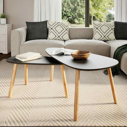 Coffee Table Set 2 Pieces Solid Pinewood Black