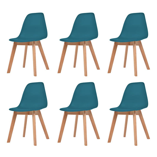 Dining Chair | Set of 6 | Turquoise | Plastic seat and rubberwood legs