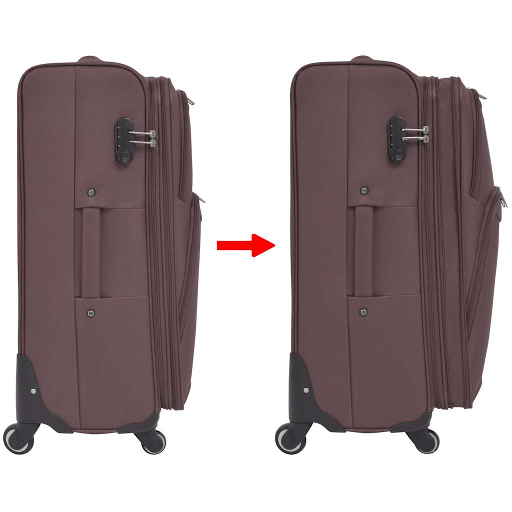 3 Piece Soft Case Trolley Set Coffee
