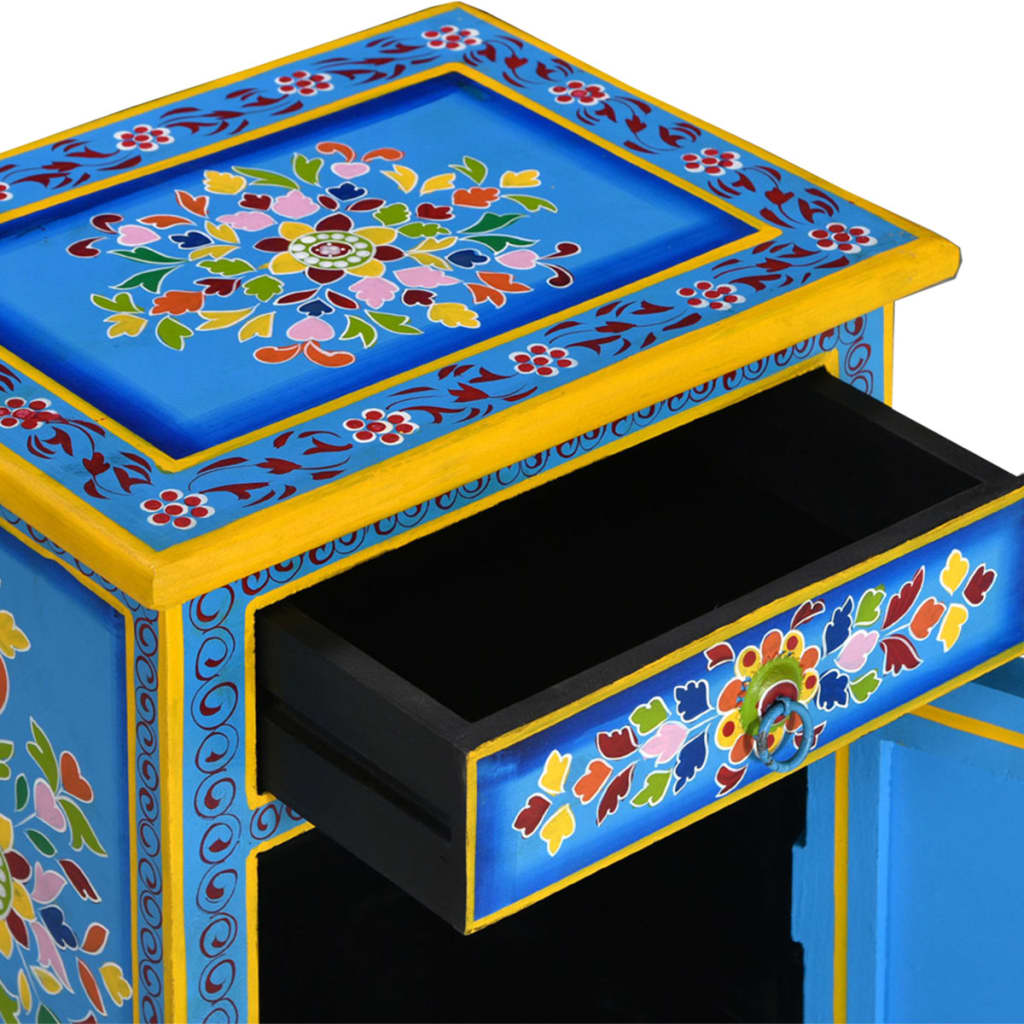 Bedside Cabinet | Turquoise, Yellow, Multicolour | Solid Mango Wood