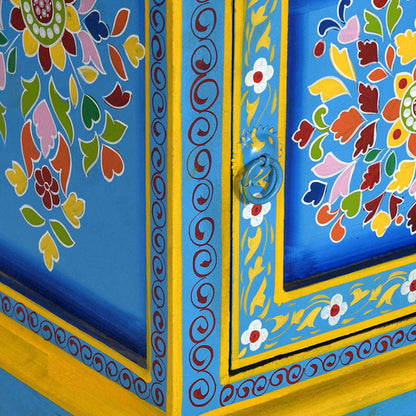 Bedside Cabinet | Turquoise, Yellow, Multicolour | Solid Mango Wood