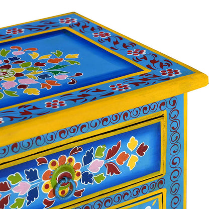 Bedside Cabinet | Turquoise, Yellow, Multicolour | Solid Mango Wood