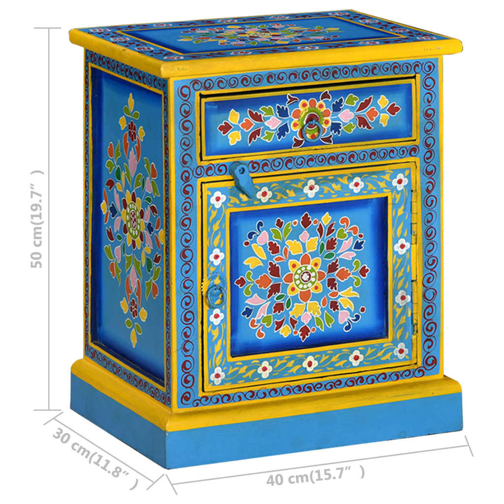 Bedside Cabinet | Turquoise, Yellow, Multicolour | Solid Mango Wood