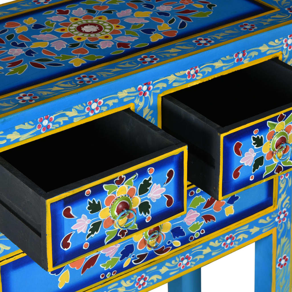 Sideboard with Drawers Solid Mango Wood Turquoise Hand Painted