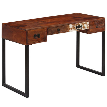 Desk Solid Acacia Wood and Real Leather 46.1"x19.7"x29.9