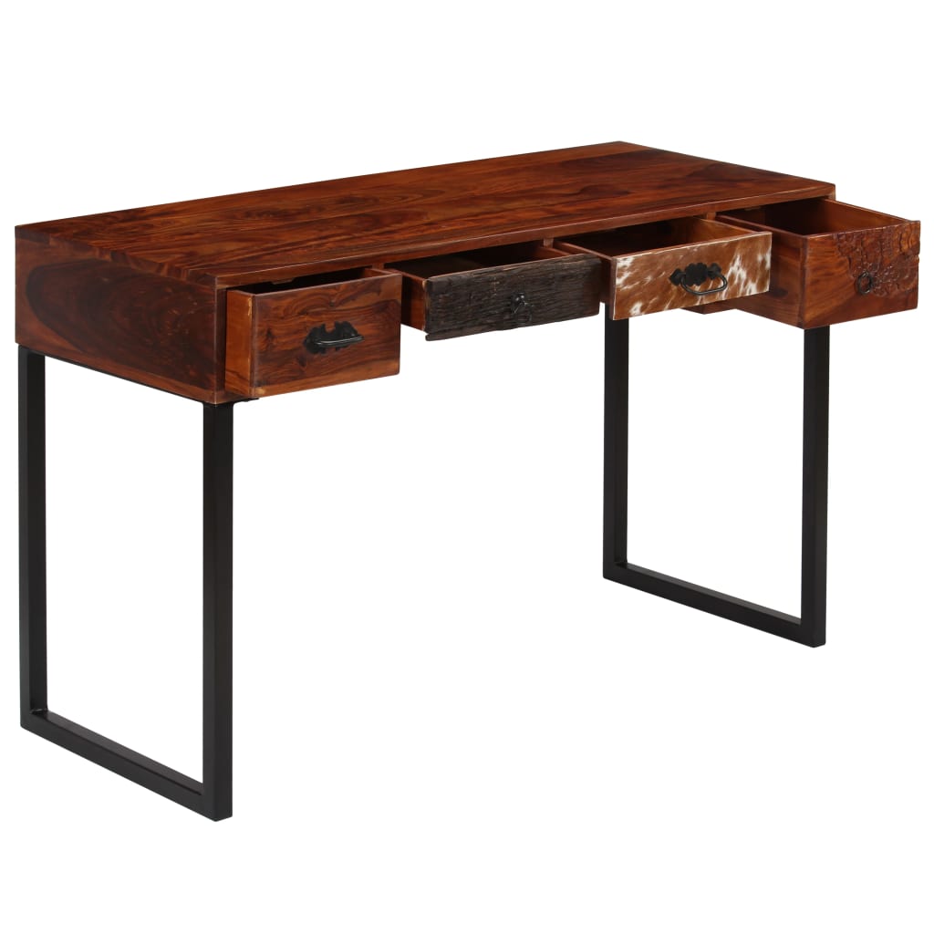 Desk Solid Acacia Wood and Real Leather 46.1"x19.7"x29.9