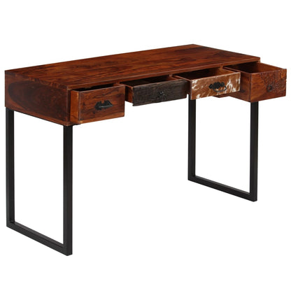 Desk Solid Acacia Wood and Real Leather 46.1"x19.7"x29.9