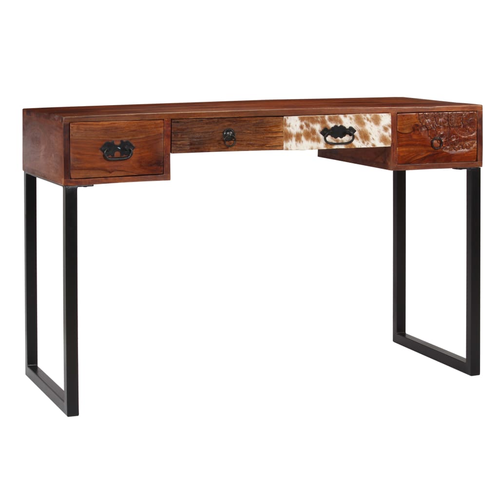 Desk Solid Acacia Wood and Real Leather 46.1"x19.7"x29.9