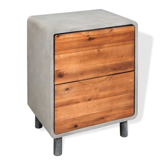 Nightstand | Concrete grey, Acacia wood brown