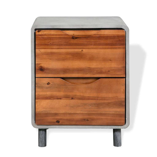 Nightstand | Concrete grey, Acacia wood brown