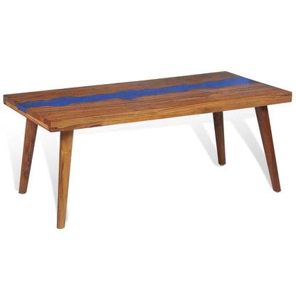 vidaXL Coffee Table Brown and Blue Teak and Resin 39.4 x 19.7 x 15.7 in