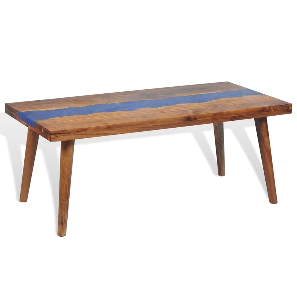 vidaXL Coffee Table Brown and Blue Teak and Resin 39.4 x 19.7 x 15.7 in