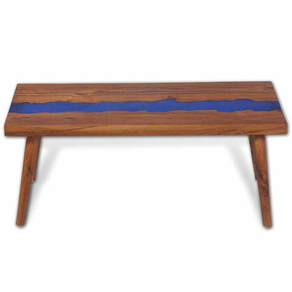 vidaXL Coffee Table Brown and Blue Teak and Resin 39.4 x 19.7 x 15.7 in