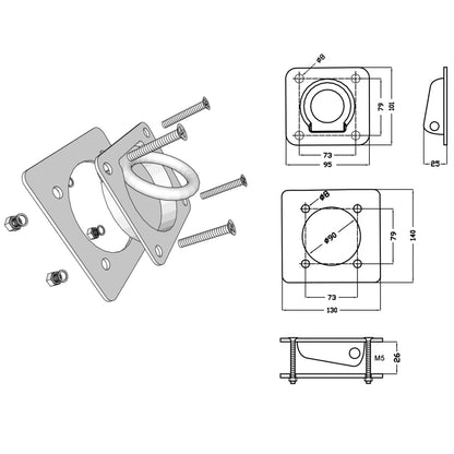 Lashing Rings for Trailer 6 pcs Galvanised Steel 2000 kg