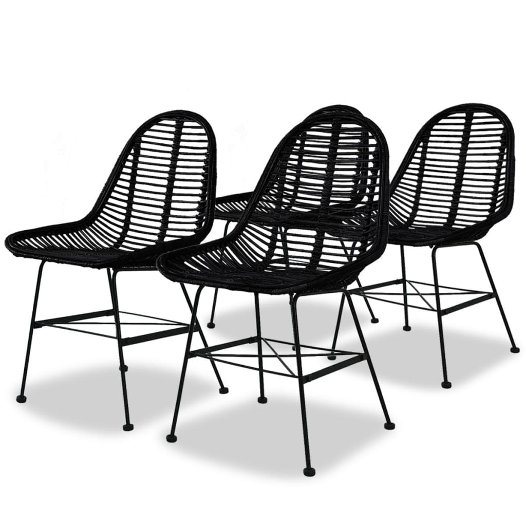 Dining Chairs 4 pcs Black Natural Rattan