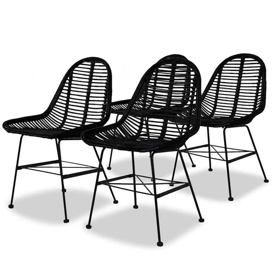 Dining Chair | Set of 4 | Black | Natural rattan, wrought iron | Standard