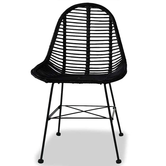Dining Chair | Set of 4 | Black | Natural rattan, wrought iron | Standard