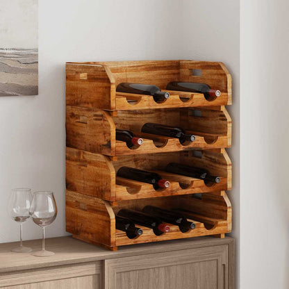 Wine Racks 4 pcs for 16 Bottles Solid Mahogany Wood