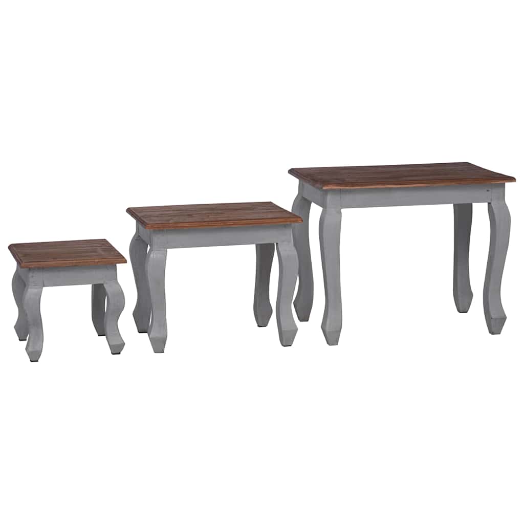 vidaXL Nesting Table Brown, White Solid Mahogany Wood Small, Medium, Large