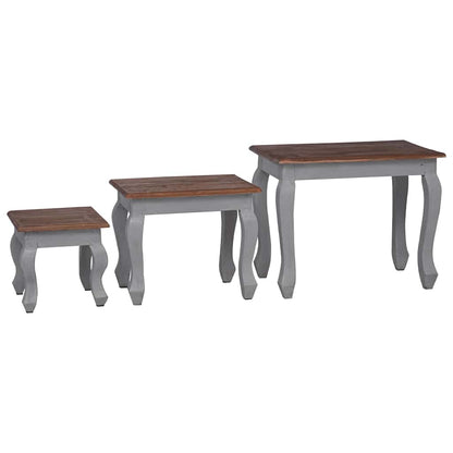 vidaXL Nesting Table Brown, White Solid Mahogany Wood Small, Medium, Large