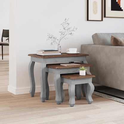 vidaXL Nesting Table Brown, White Solid Mahogany Wood Small, Medium, Large