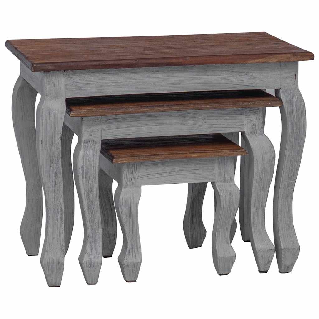 vidaXL Nesting Table Brown, White Solid Mahogany Wood Small, Medium, Large