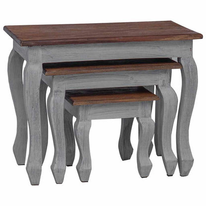 vidaXL Nesting Table Brown, White Solid Mahogany Wood Small, Medium, Large