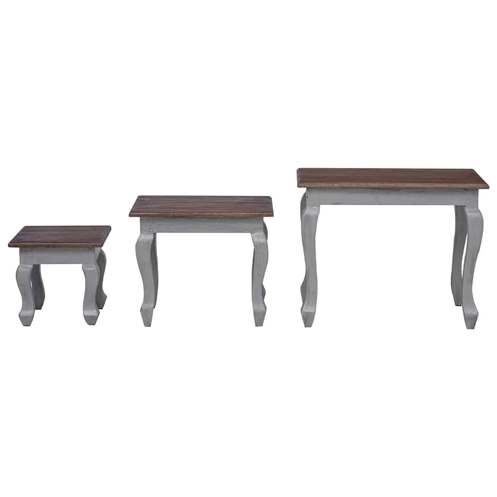 vidaXL Nesting Table Brown, White Solid Mahogany Wood Small, Medium, Large