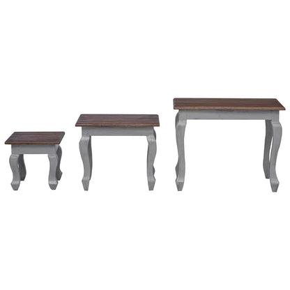 vidaXL Nesting Table Brown, White Solid Mahogany Wood Small, Medium, Large