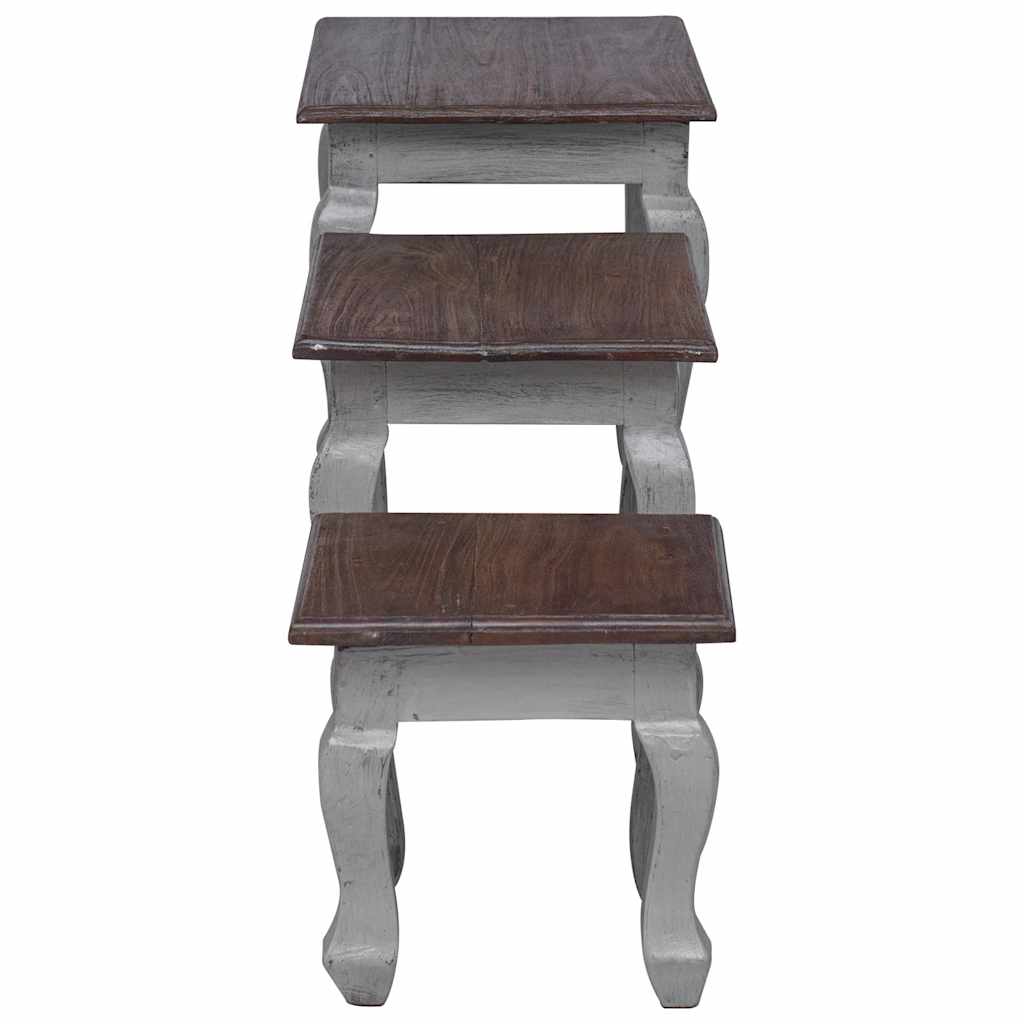 vidaXL Nesting Table Brown, White Solid Mahogany Wood Small, Medium, Large