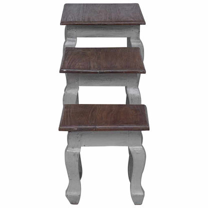 vidaXL Nesting Table Brown, White Solid Mahogany Wood Small, Medium, Large