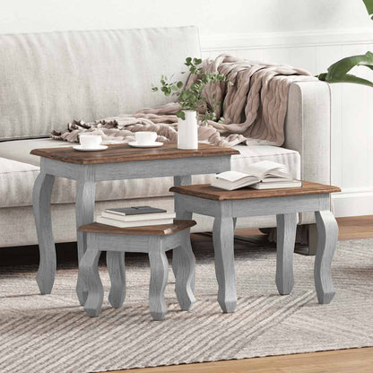 vidaXL Nesting Table Brown, White Solid Mahogany Wood Small, Medium, Large