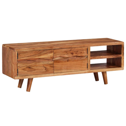 244973 vidaXL TV Cabinet Solid Acacia Wood with Carved Doors 117x30x40 cm