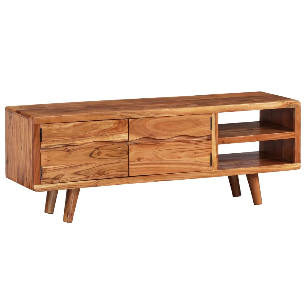 244973 vidaXL TV Cabinet Solid Acacia Wood with Carved Doors 117x30x40 cm
