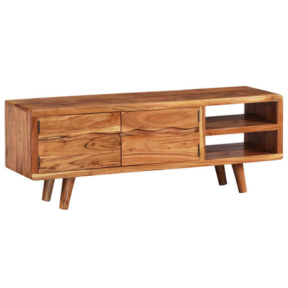 244973 vidaXL TV Cabinet Solid Acacia Wood with Carved Doors 117x30x40 cm
