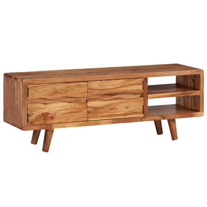 244973 vidaXL TV Cabinet Solid Acacia Wood with Carved Doors 117x30x40 cm