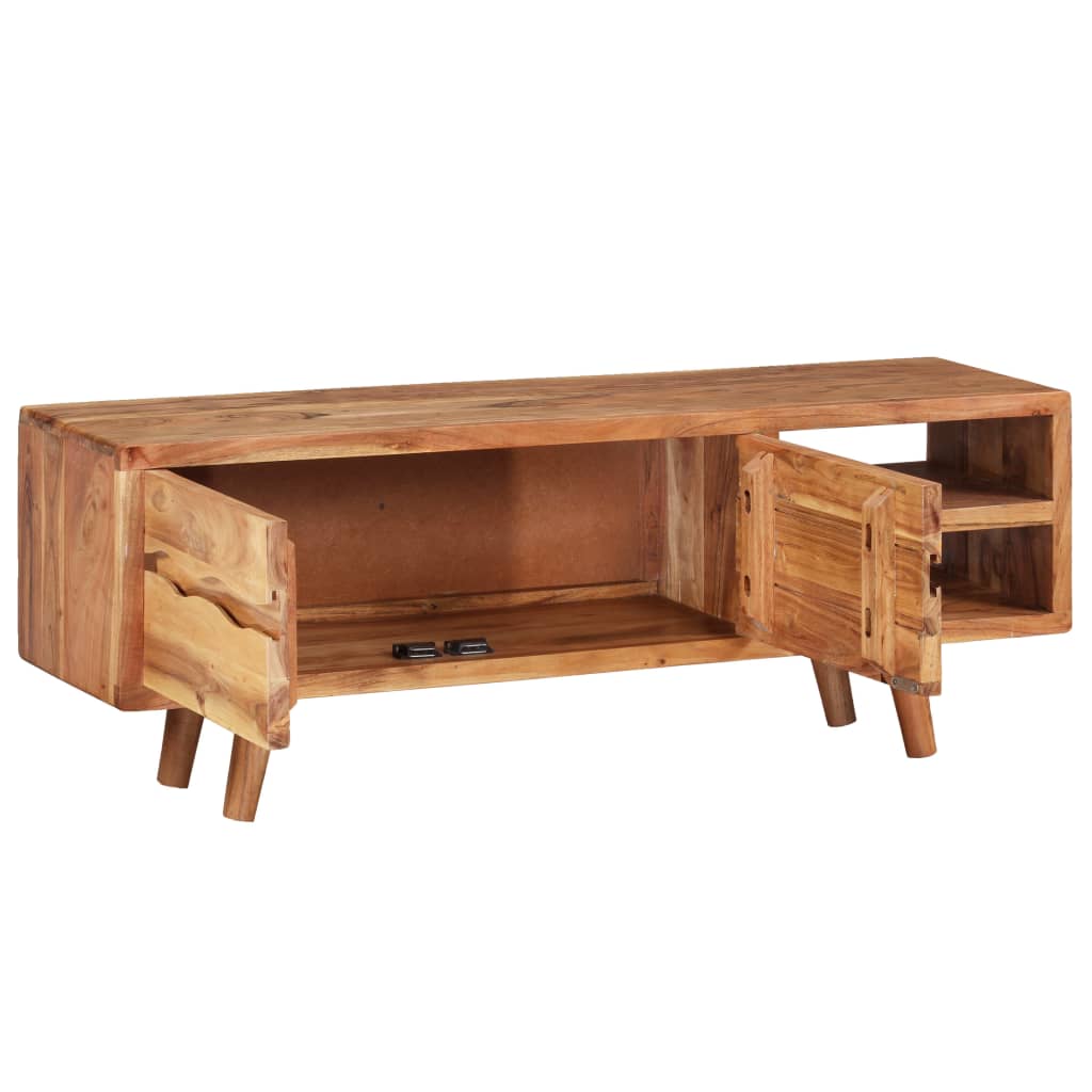 244973 vidaXL TV Cabinet Solid Acacia Wood with Carved Doors 117x30x40 cm