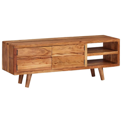 244973 vidaXL TV Cabinet Solid Acacia Wood with Carved Doors 117x30x40 cm